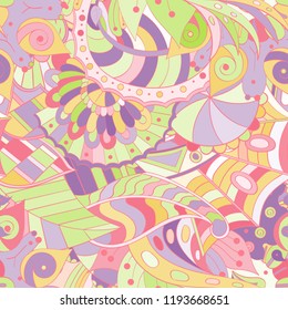 Tracery seamless pattern. Mehndi design. Ethnic colorful doodle texture. Curved doodling background. Vector