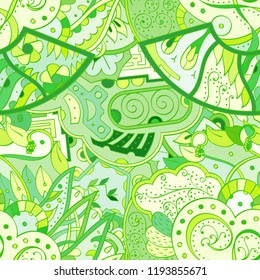 Tracery seamless pattern. Mehndi design. Ethnic colorful doodle texture. Curved doodling background. Vector