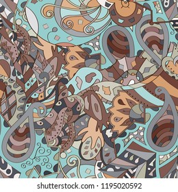 Tracery seamless pattern. Mehndi design. Ethnic colorful doodle texture. Curved doodling background. Vector