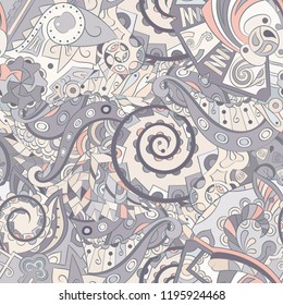 Tracery seamless pattern. Mehndi design. Ethnic colorful doodle texture. Curved doodling background. Vector