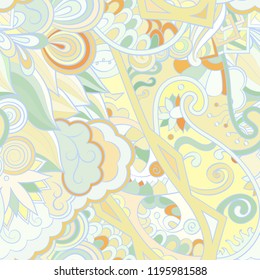 Tracery seamless pattern. Mehndi design. Ethnic colorful doodle texture. Curved doodling background. Vector
