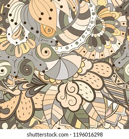 Tracery seamless pattern. Mehndi design. Ethnic colorful doodle texture. Curved doodling background. Vector