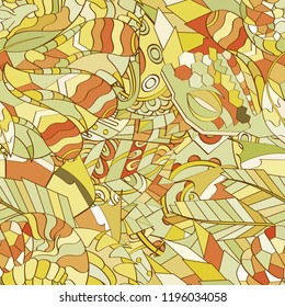 Tracery seamless pattern. Mehndi design. Ethnic colorful doodle texture. Curved doodling background. Vector