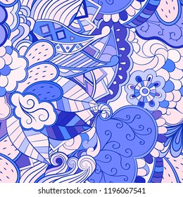 Tracery seamless pattern. Mehndi design. Ethnic colorful doodle texture. Curved doodling background. Vector