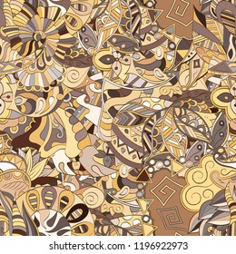 Tracery seamless pattern. Mehndi design. Ethnic colorful doodle texture. Curved doodling background. Vector