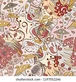 Tracery seamless pattern. Mehndi design. Ethnic colorful doodle texture. Curved doodling background. Vector