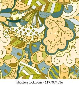 Tracery seamless pattern. Mehndi design. Ethnic colorful doodle texture. Curved doodling background. Vector
