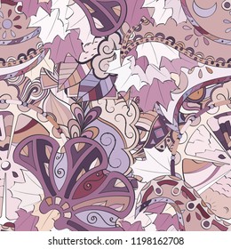 Tracery seamless pattern. Mehndi design. Ethnic colorful doodle texture. Curved doodling background. Vector