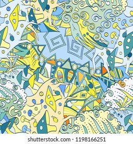 Tracery seamless pattern. Mehndi design. Ethnic colorful doodle texture. Curved doodling background. Vector