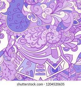 Tracery seamless pattern. Mehndi design. Ethnic colorful doodle texture. Curved doodling background. Vector