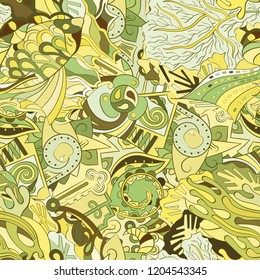 Tracery seamless pattern. Mehndi design. Ethnic colorful doodle texture. Curved doodling background. Vector