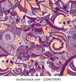 Tracery seamless pattern. Mehndi design. Ethnic colorful doodle texture. Curved doodling background. Vector