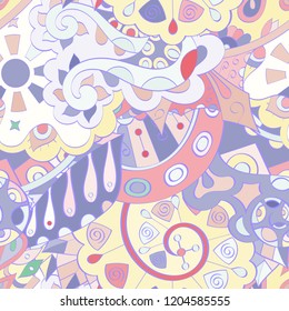 Tracery seamless pattern. Mehndi design. Ethnic colorful doodle texture. Curved doodling background. Vector
