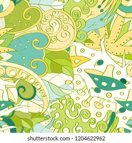 Tracery seamless pattern. Mehndi design. Ethnic colorful doodle texture. Curved doodling background. Vector