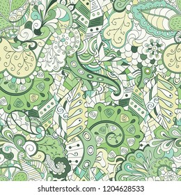 Tracery seamless pattern. Mehndi design. Ethnic colorful doodle texture. Curved doodling background. Vector