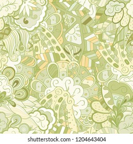 Tracery seamless pattern. Mehndi design. Ethnic colorful doodle texture. Curved doodling background. Vector