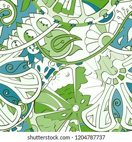 Tracery seamless pattern. Mehndi design. Ethnic colorful doodle texture. Curved doodling background. Vector