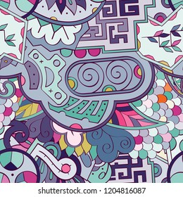 Tracery seamless pattern. Mehndi design. Ethnic colorful doodle texture. Curved doodling background. Vector