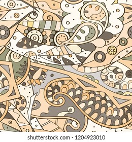 Tracery seamless pattern. Mehndi design. Ethnic colorful doodle texture. Curved doodling background. Vector
