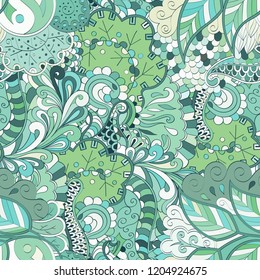 Tracery seamless pattern. Mehndi design. Ethnic colorful doodle texture. Curved doodling background. Vector