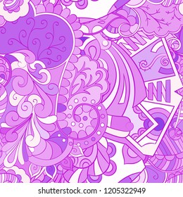 Tracery seamless pattern. Mehndi design. Ethnic colorful doodle texture. Curved doodling background. Vector