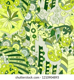 Tracery seamless pattern. Mehndi design. Ethnic colorful doodle texture. Curved doodling background. Vector