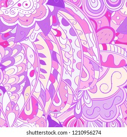 Tracery seamless pattern. Mehndi design. Ethnic colorful doodle texture. Curved doodling background. Vector
