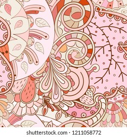 Tracery seamless pattern. Mehndi design. Ethnic colorful doodle texture. Curved doodling background. Vector