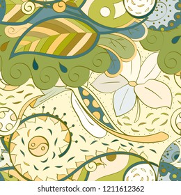 Tracery seamless pattern. Mehndi design. Ethnic colorful doodle texture. Curved doodling background. Vector