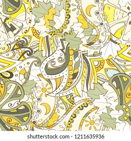 Tracery seamless pattern. Mehndi design. Ethnic colorful doodle texture. Curved doodling background. Vector