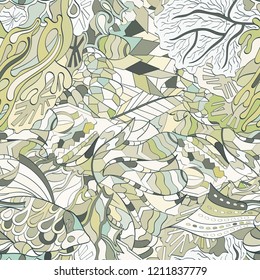 Tracery seamless pattern. Mehndi design. Ethnic colorful doodle texture. Curved doodling background. Vector