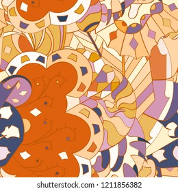 Tracery seamless pattern. Mehndi design. Ethnic colorful doodle texture. Curved doodling background. Vector