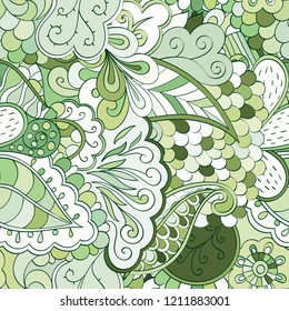 Tracery seamless pattern. Mehndi design. Ethnic colorful doodle texture. Curved doodling background. Vector