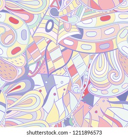 Tracery seamless pattern. Mehndi design. Ethnic colorful doodle texture. Curved doodling background. Vector