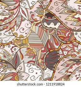 Tracery seamless pattern. Mehndi design. Ethnic colorful doodle texture. Curved doodling background. Vector