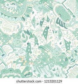 Tracery seamless pattern. Mehndi design. Ethnic colorful doodle texture. Curved doodling background. Vector