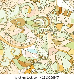 Tracery seamless pattern. Mehndi design. Ethnic colorful doodle texture. Curved doodling background. Vector