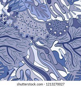 Tracery seamless pattern. Mehndi design. Ethnic colorful doodle texture. Curved doodling background. Vector