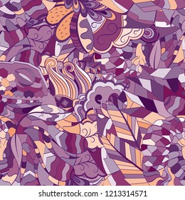 Tracery seamless pattern. Mehndi design. Ethnic colorful doodle texture. Curved doodling background. Vector