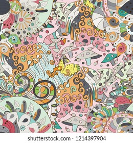 Tracery seamless pattern. Mehndi design. Ethnic colorful doodle texture. Curved doodling background. Vector