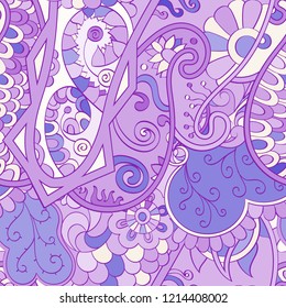 Tracery seamless pattern. Mehndi design. Ethnic colorful doodle texture. Curved doodling background. Vector