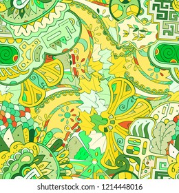 Tracery seamless pattern. Mehndi design. Ethnic colorful doodle texture. Curved doodling background. Vector