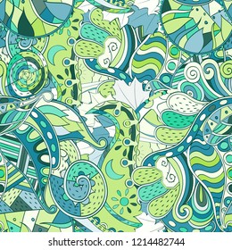Tracery seamless pattern. Mehndi design. Ethnic colorful doodle texture. Curved doodling background. Vector