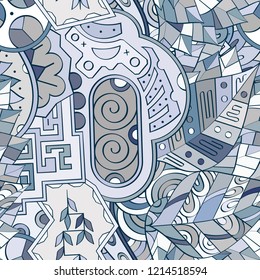 Tracery seamless pattern. Mehndi design. Ethnic colorful doodle texture. Curved doodling background. Vector