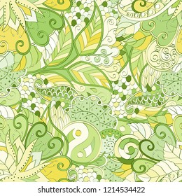 Tracery seamless pattern. Mehndi design. Ethnic colorful doodle texture. Curved doodling background. Vector