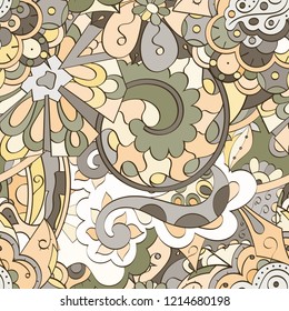 Tracery seamless pattern. Mehndi design. Ethnic colorful doodle texture. Curved doodling background. Vector