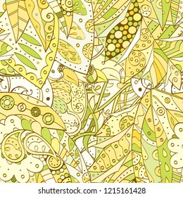 Tracery seamless pattern. Mehndi design. Ethnic colorful doodle texture. Curved doodling background. Vector