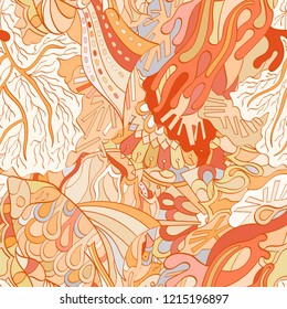 Tracery seamless pattern. Mehndi design. Ethnic colorful doodle texture. Curved doodling background. Vector