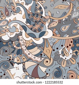 Tracery seamless pattern. Mehndi design. Ethnic colorful doodle texture. Curved doodling background. Vector