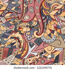 Tracery seamless pattern. Mehndi design. Ethnic colorful doodle texture. Curved doodling background. Vector